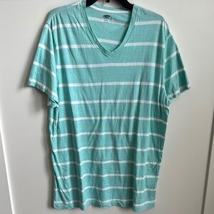 Old Navy Men's Green Striped V-Neck Shirt